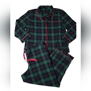 Talbots Women Black Watch Plaid Cotton Flannel Sleep Set Green Navy Pink Size XL